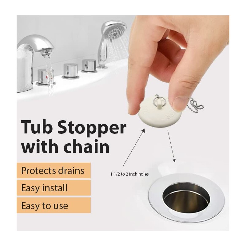 Gadgetime USA - Tub Stopper with Chain - Rubber Drain