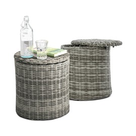 Elle Decor Vallauris Patio Outdoor Furniture Collection, Premium All Weather Wicker, Storage Side Table, Gray