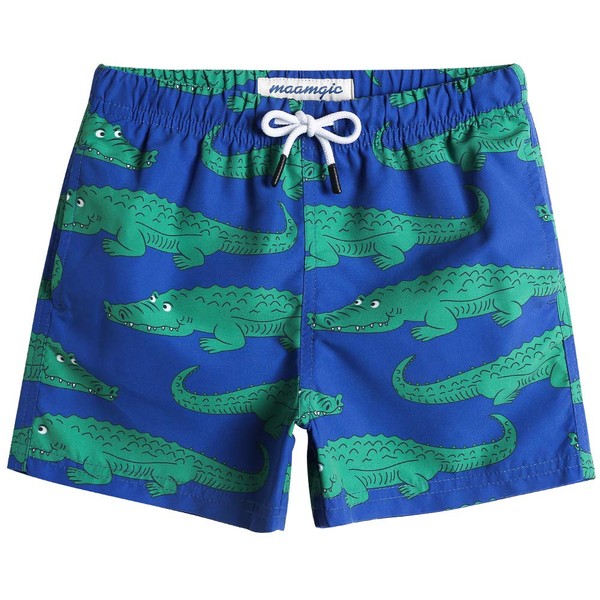 MaaMgic Boys' Girls' Summer Board Shorts with Net Briefs for Children at the Beach, Blue crocodile