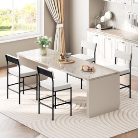 HOOBRO Bar Stools Set of 2, 25.2" Counter Height Bar Stools, with Upholstered Sponge Cushion and Adjustable Feet, Counter Height Barstools, for Dining Room, Kitchen, Cafe, White and Black BW99BY01