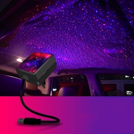 USB Car Roof Star Projector Night Light, 2 Colors-3 Lighting Modes, Portable 360° Adjustable LED Car Interior Light Plug and Play Romantic Starry Car Roof Star Light Decor for Bedroom Party Car Wall