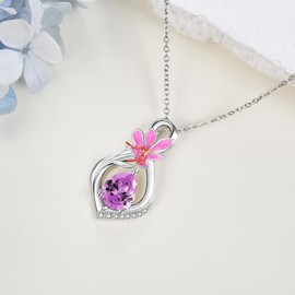 ONEFINITY Violet Necklace Infinity Birthstone Necklace 925 Sterling Silver Crystal Pendant Birth Flower Jewellery for Women, Sterling Silver