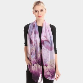 HinyBoeh Floral Scarfs for Women Lightweight Spring Summer - Chiffon Long Scarf Shawl Sunscreen Wrap Neck Headscarf