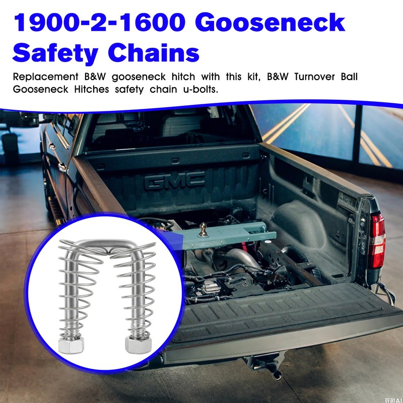 1900-2-1600 Replacement B&W Gooseneck Hitches Safety Chain Trailer U-Bolt Kit