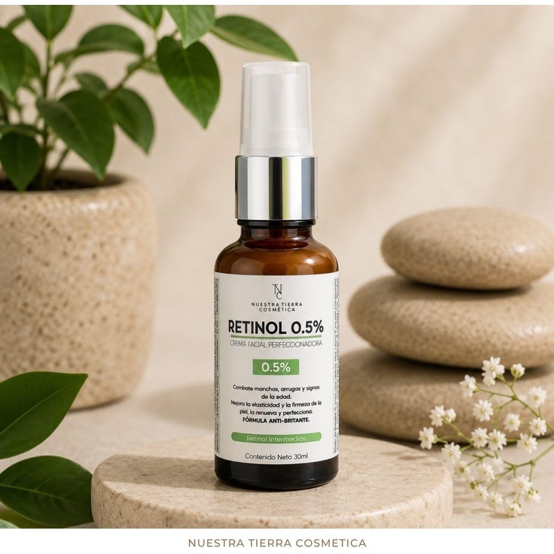 Nuestra Tierra Cosmética Retinol 0.5% Crema Facial Perfeccionadora, Fórmula Anti-Irritante,