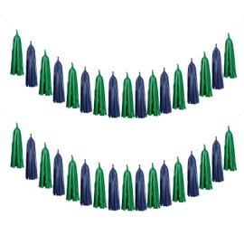 Meetppy 20 PCS DIY Kits Blue Green Party Decorations Tissue Banner Hanging Tassels Garland for Boys Girls Birthday Baby Shower Jungle Safari Dinosaur Party Decorations