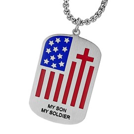 LXSSLY American Flag Necklace,USA Flag Eagle Pendant,Stainless Steel Dog Tag Pendant Necklace,US Flag Jewelry for Men Women Boys, Stainless Steel, No Gemstone