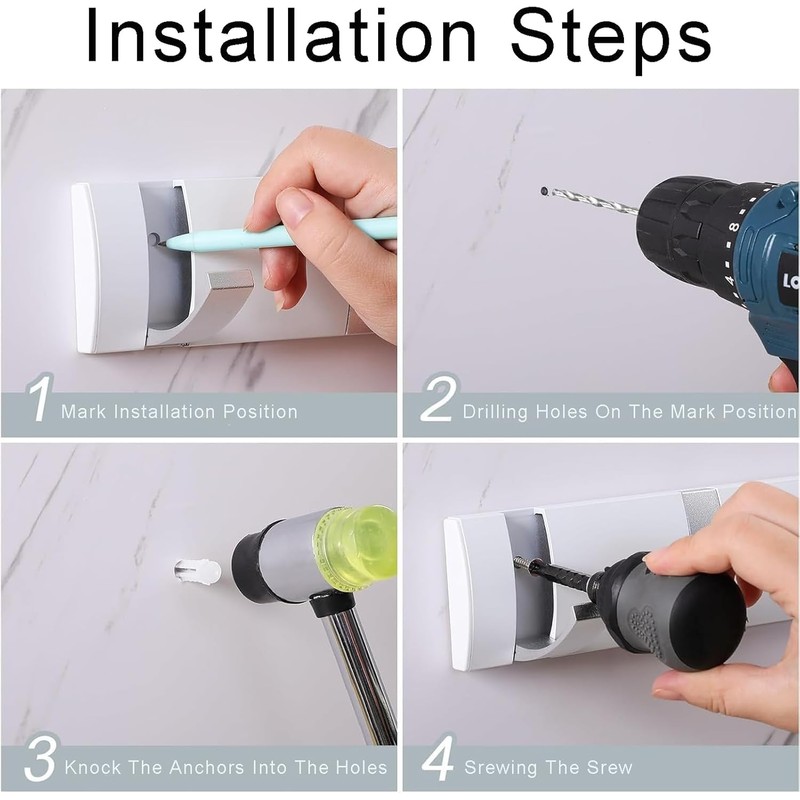 4-Pack White Aluminum Wall Mounted Coat Rack, Space Saving Telescopic