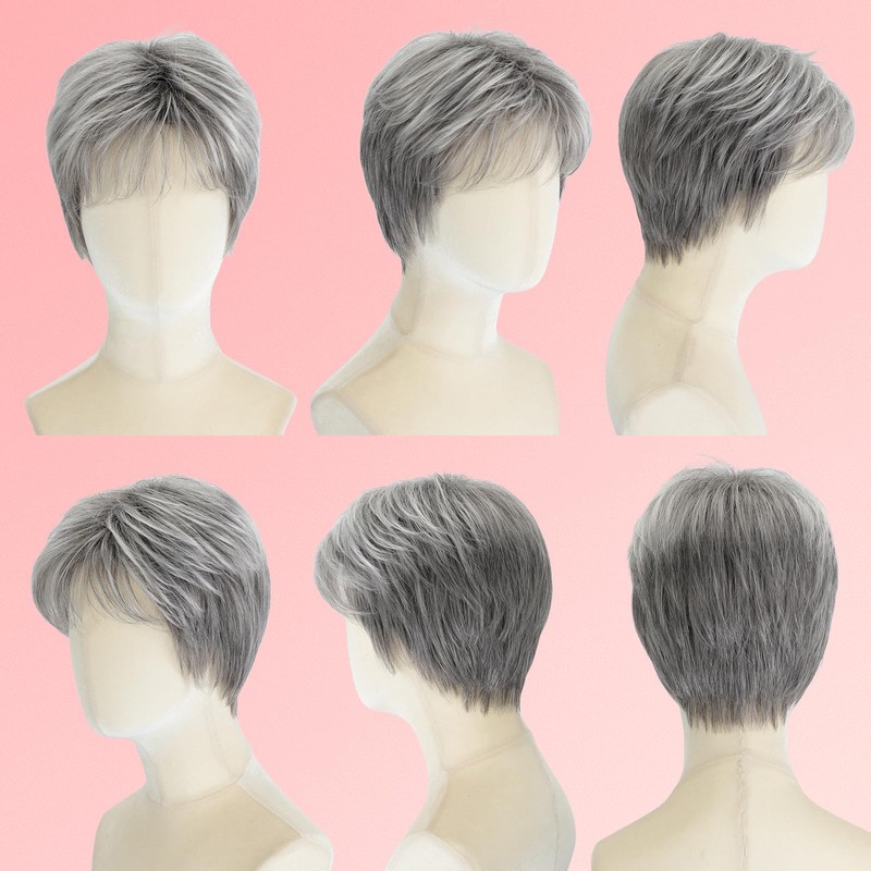 Mixed Grey Pixie Cut Wig for White Women – Short