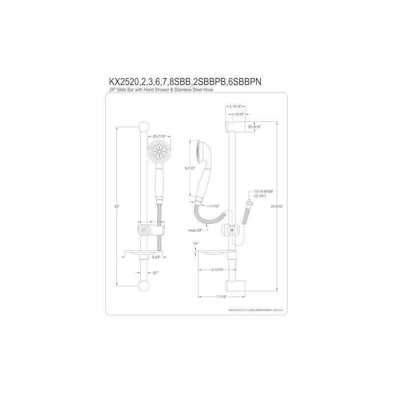 Kingston Brass KX2522SBBPB Shower Scape 5-Function Hand Shower with Slide