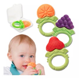 Hola Bebé Mordederas Para Bebé De Frutas Y Estuche De Viaje, 3 Piezas