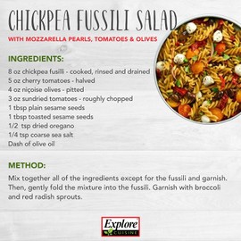 Explore Cuisine Organic Chickpea Fusilli (6 Pack) - 8 oz - High in Plant Based Protein, Gluten Free Pasta - USDA Certified Organic, Vegan, Kosher, Non GMO - 24 Total Servings