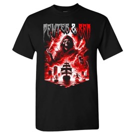 Tampa Bay Pewter & Red Men's T-Shirt for Football Fans (Black Shirt, L)