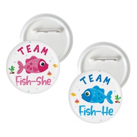 10 Pcs Fishing Gender Reveal Button Pins, Fish Team He or Team She Badge Pins, Fishing Pink or Blue/Boy or Girl Stain Brooch Button for Baby Shower/Gender Reveal Party Decorations