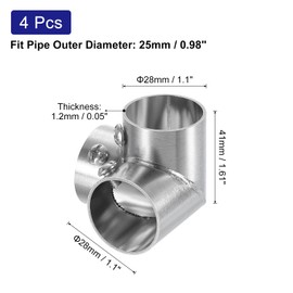 uxcell 4Pcs 90 Degree 3-Way Elbow Pipe Fitting Connector, Fit 1 Inch(25mm) OD Pipe Stainless Steel Structural Pipe Connector Chain Link Fence Clamp
