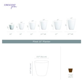 Crescent Garden Pleat Planter, Large Outdoor/Indoor Pot 15-Inch (Caviar Black)