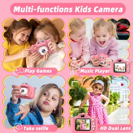 Kids Camera for Girls Boys Toddlers Childrens Age 3-8 Digital Selfie with 64GB Card for Son Daughter Grandson Granddaughter Christmas Birthday Gifts