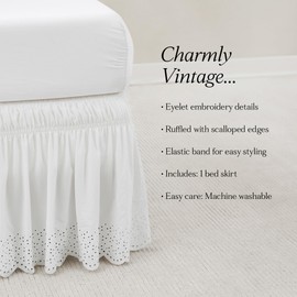 Lush Decor Vintage Eyelet Bed Skirt Single Queen/King/Cal King Off White - Dust Ruffle - Wrap Around Bed Skirt - Coquette Decor