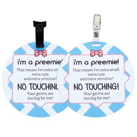 PLIGREAT 2 Pack Stop Touching Baby Signs, No Kissing Baby Signs for Baby Car Seat Baby Carriers, No Touching Baby Signs for Newborn Baby Girl Boy Preemie, Stroller Tags with Hanging Strap and Clip