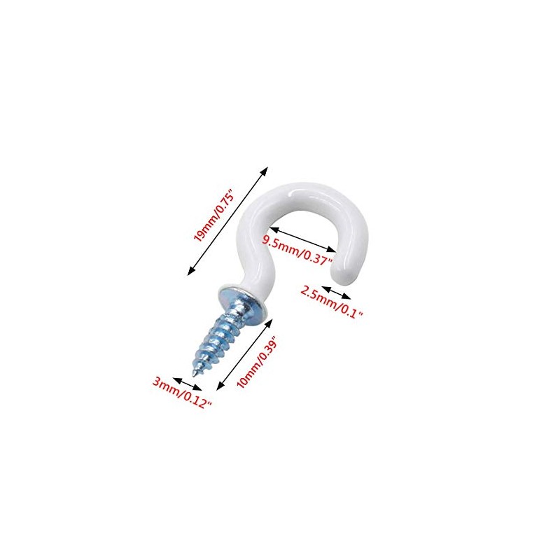 Biaungdo 100Pcs Vinyl Coated Metal Cup Hook 3/4", Screw-in Ceiling