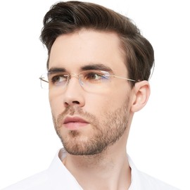 OCCI CHIARI Gold Blue Light Reading Glasses for Men Titanium Frameless Readers 2.5X Lightweight(1.0 1.25 1.5 1.75 2.0 2.25 2.5 2.75 3.0 3.5 4.0 5.0 6.0)
