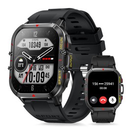 Aoekne Smartwatch Herren Militär mit Telefonfunktion, 1.96'' Fitnessuhr mit 100+ Sportmodi Herzfrequenz SpO2 Schlafmonitor Schrittzähler Wasserdicht Smartwatch für iOS Android (Grün)