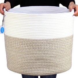 Casaphoria Large Cotton Rope Storage Baskets with Handles for Organizing,Round Woven Baskets for Blanket Pillows,Tall Woven Cotton Rope Laundry Hampe for Bedroom Bathroom LivingRoom