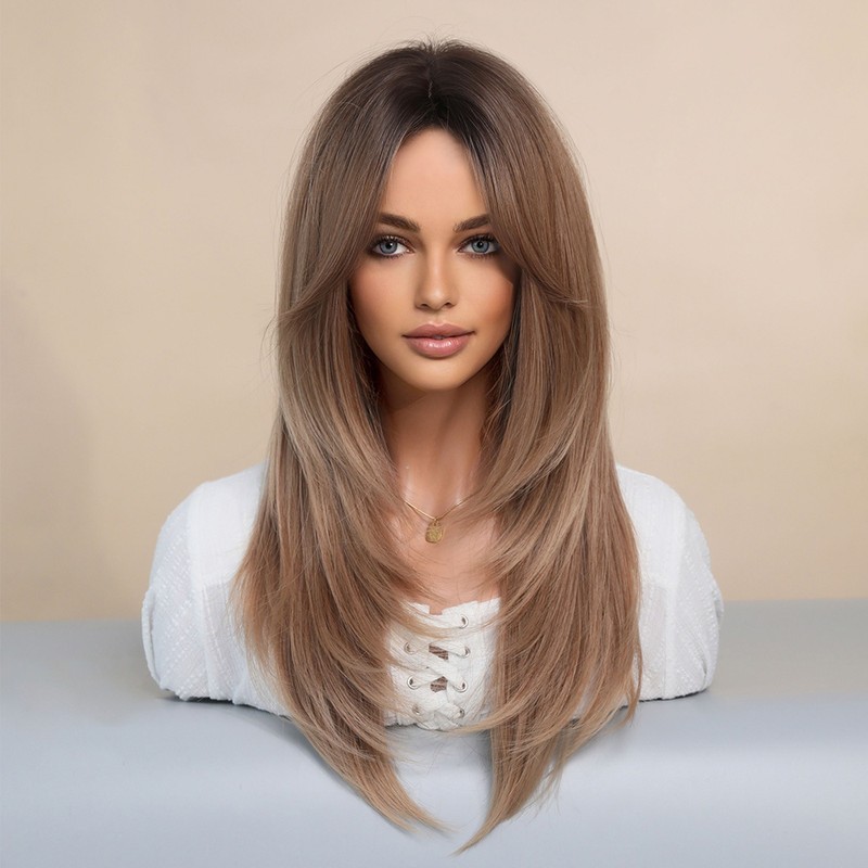 Long Wig Human Hair with Bangs and Wig Cap Glueless