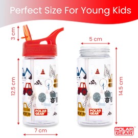 Polar Gear Kids Water Bottles with Straw - 400ml BPA-Free Kids Drinks Bottle - Fully Recyclable Kids Water Bottle with Carry Handle - School Water Bottle with Removable Straw - Construction