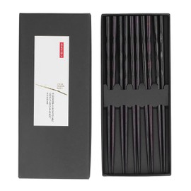 5 Pairs Chopsticks Reusable Ironwood Black Round Chopsticks Japanese Style Chop Sticks 23 cm/9.1 inch