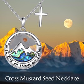 AOBOCO Mustard Seed Faith Necklace, Your Faith Can Move Mountain, Sterling Silver Cross Pendant Christian Jewelry for Women Mom (9-Round Cross Seed Mountain)