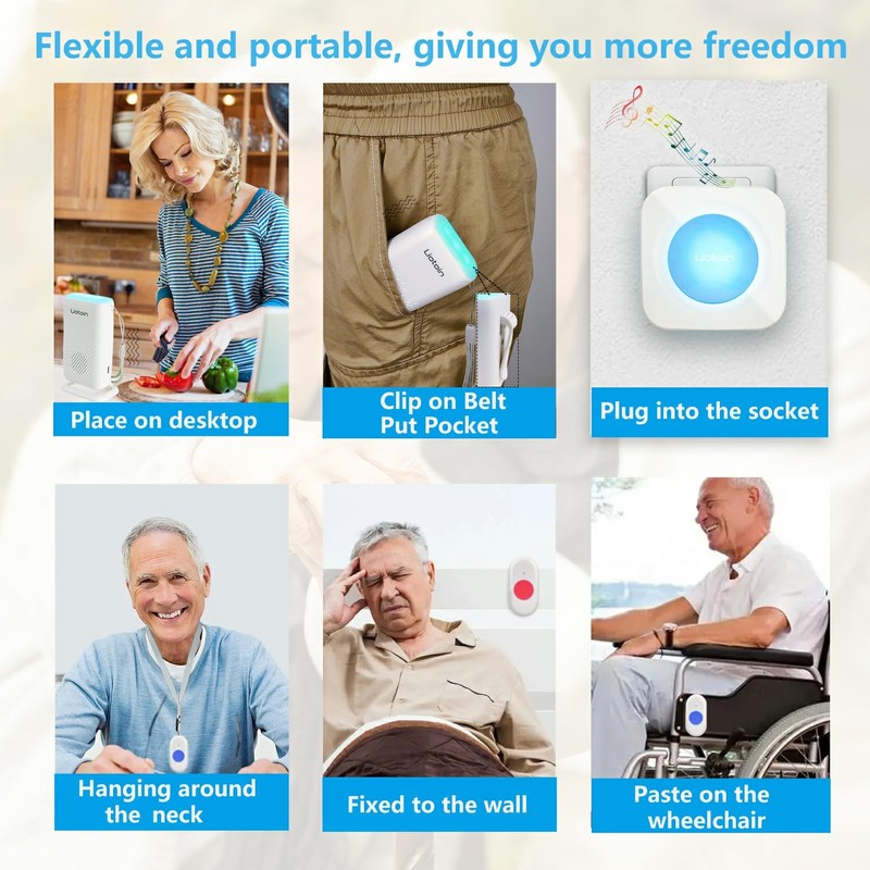 LIOTOIN Wireless Caregiver Pager Call Button Call Bell for Elderly/Patients