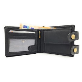 Lemasi Biker Wallet with Chain RFID Protection Hunter Leather Wallet Skull Skull, Grey cross outer latch, American