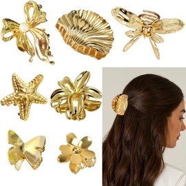 7Pcs Small Gold Hair Claw Clips for Women Metal Hair Clip for Thick & Thin Hair Shiny Alloy Gold Accessories for Half Up Half Down Hairstyle