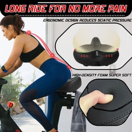 BUCKLOS Extra Wide Comfort Bike Seat Cushion for Men Women - Bicycle Big Soft Foam Padded Seats for Exercise Bike/Peloton/Ebike/Stationary Bike/Spin Bike