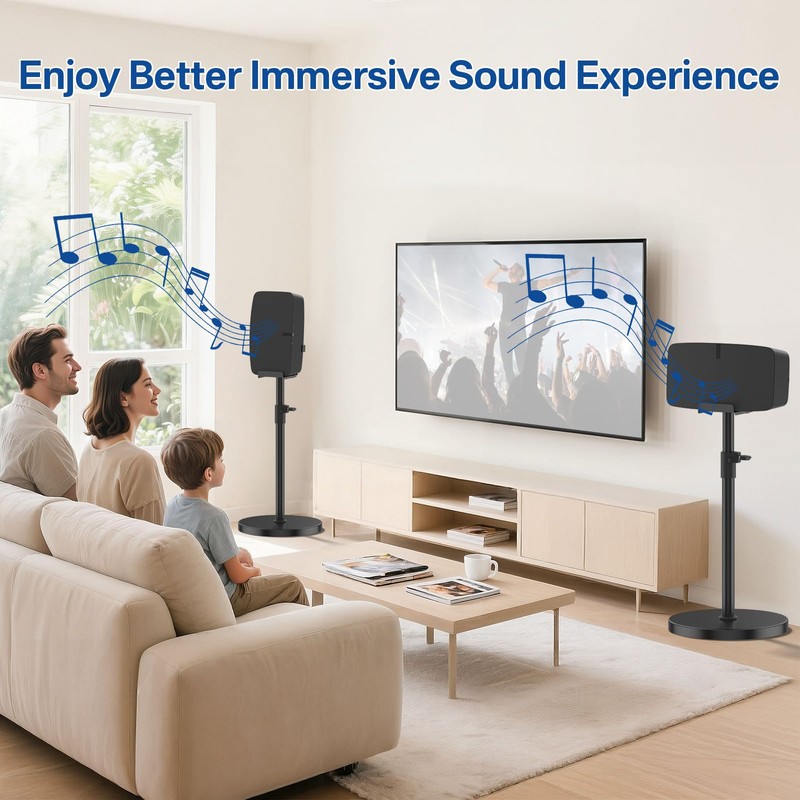 Upgraded Height Adjustable Floor Speaker Stand for Sonos Five &