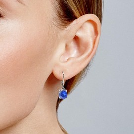 8MM Crystal Leverback Earrings with Blue Sapphire, Vintage Style Birthstone Jewelry for Women, Blue Fashion Dangle Earrings