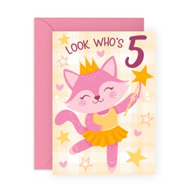 CENTRAL 23 Fifth Birthday Cards For Daughter - Ballet Cat 5 - Happy 5th Birthday Card Niece - Cousin Birthday Card Female - Five Years Old Girl Birthday Card Children - Comes With Stickers