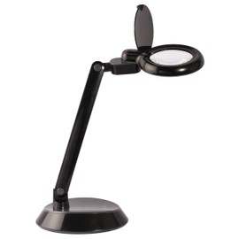 OttLite Space Saving Magnifier LED Desk Lamp, Optical Grade Magnification, Adjustable Arm, Pivoting Head, Portable to Travel, for Crafting & Needlework, Magnifying Glass with Light and Stand, Black