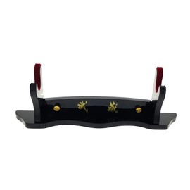 Musashi Samurai Sword Stand, Black Lacquered Wood with Wall Mount & Tabletop, 18" L x 6" H, 2-Tier/3-Tier Option, Red Velvet Holders, Assembly Required