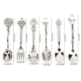 Fdit 6Pcs/Set Vintage Carved Coffee Spoon Teaspoon Retro Zinc Alloy Dessert Coffee Tableware Spoons Cutlery Kitchen(Silver)