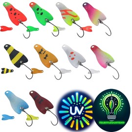 Njord Kalastus Wingspoons UV-Active 10 x 2.8 g 3 cm in Spoonbox, Spoon Set Trout Spoons, Trout Bait, Trout Spoon Box, Trout Fishing Accessories, Trout