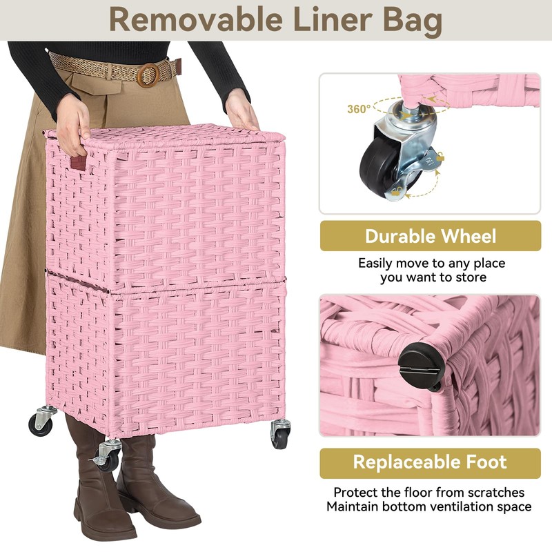 Chrislley 90L Slim Laundry Hamper with Wheels,Rolling Laundry Basket with