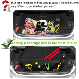 YOSRTER Car Trunk Organizer for Dodge Charger Durango Challenger Ram Collapsible Storage Box with Handle Foldable Lid Non Slip Bottom 2 Compartment Sturdy Base Panel for Dodge Accessories(Red Trim)