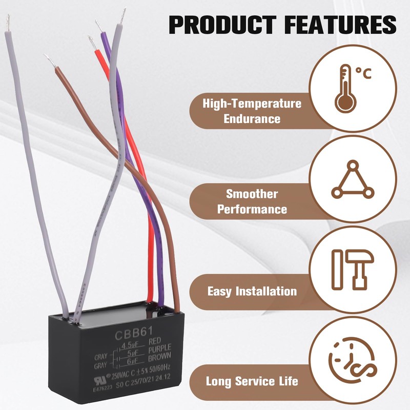 Podoy Ceiling Fan Capacitor CBB61 5 Wire for Compatible with