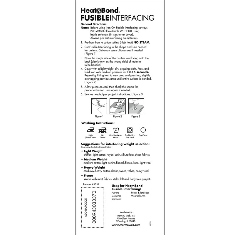 Heat'n Bond 102974 Medium Weight Iron-On Fusible Interfacing
