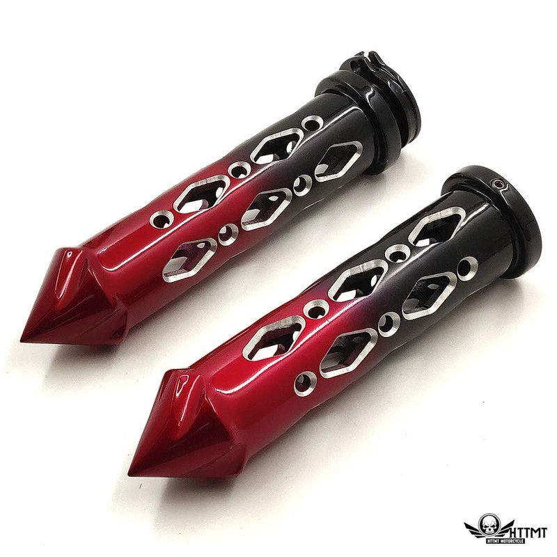 XKMT- Black Red Cruiser Motorcycle 7/8" Inch Spike Hand Grips
