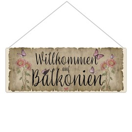 PR Print Royal Metal Sign for the Balcony – Welcome to Balconies – Gift for Girlfriends, Outdoor Sign Made of Aluminium, Weatherproof, Matt, 24 x 9 cm