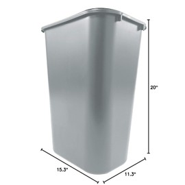 Plexon Commercial Wastebaskets - 20” H x 15.3” L x 11.3” W 10 Gal Gray - Stackable Plastic Trash Cans for Office Bathroom Kitchen Under Desk Sink Cabinet