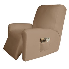 Easy-Going 4 Pieces Microfiber Stretch Recliner Slipcover – Spandex Soft Fitted Sofa Couch Cover, Washable Furniture Protector with Elastic Bottom for Kids, Pet(Recliner, Camel)